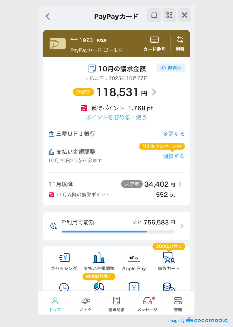 PayPayカード ゴールド利用者提供画像
