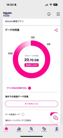 楽天モバイルデータ利用量