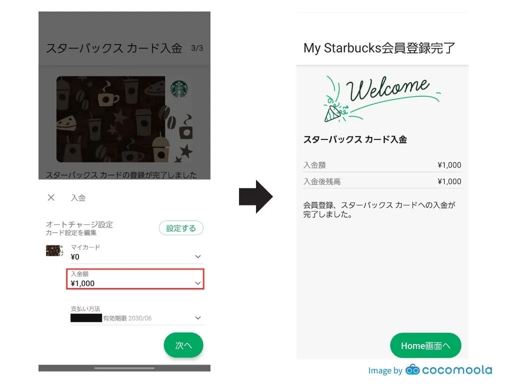 My Starbucks会員登録完了画面のスクショ