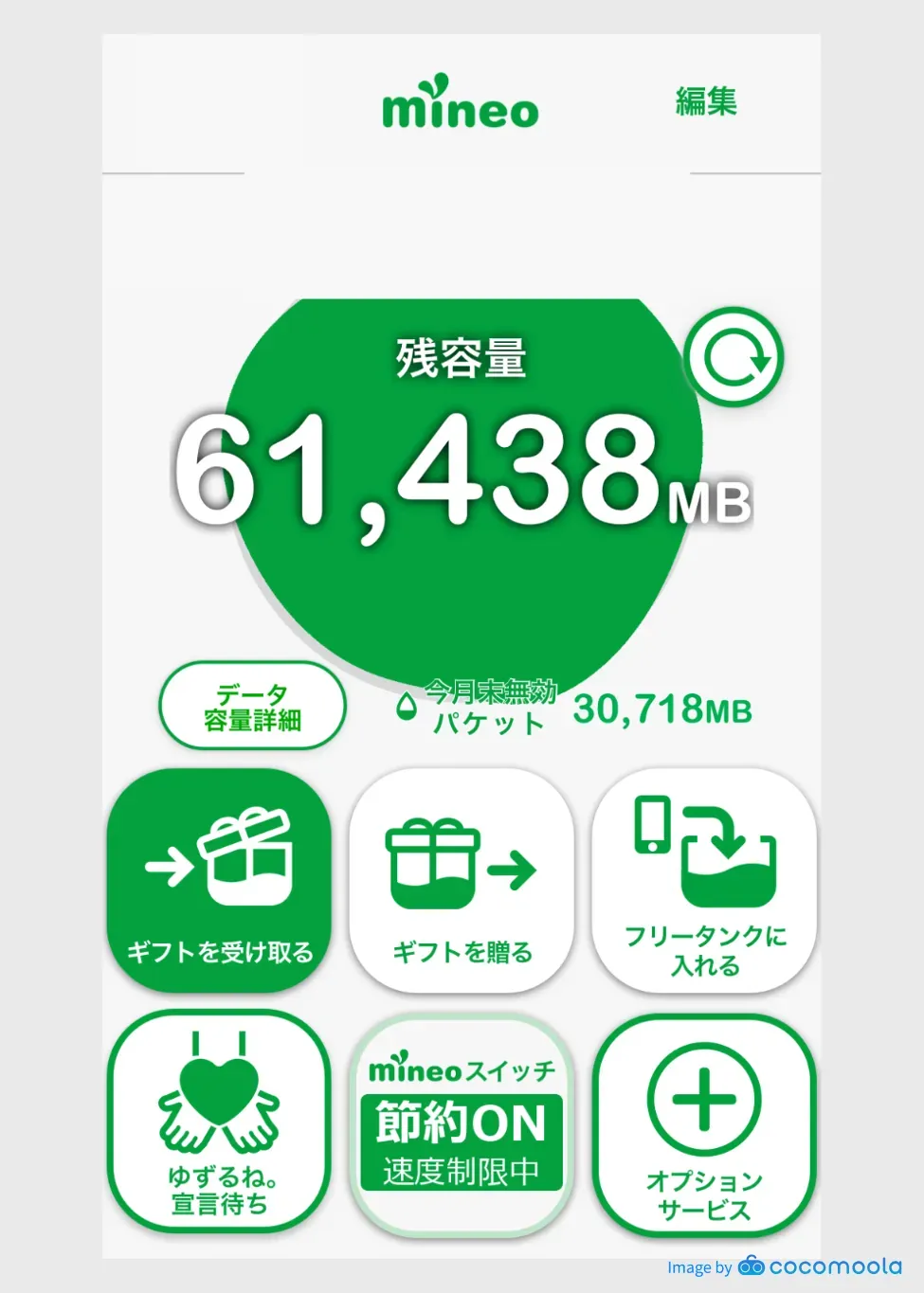 格安SIM利用者提供画像（利用中プラン・データ通信量のスクリーンショット）