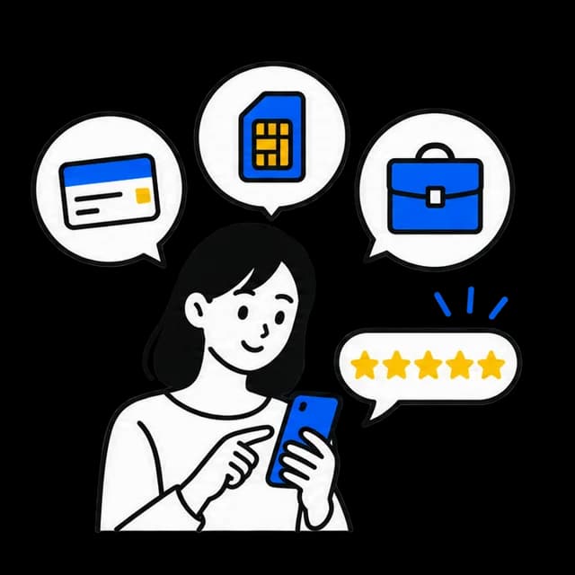 使った商品を選んで口コミを投稿する人物の線画
