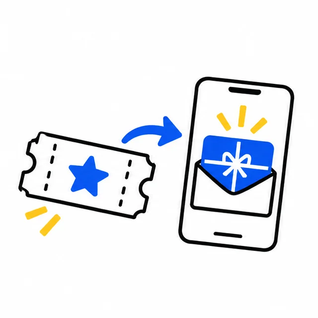 チケットを使ってスマートフォンからギフト券に応募する線画