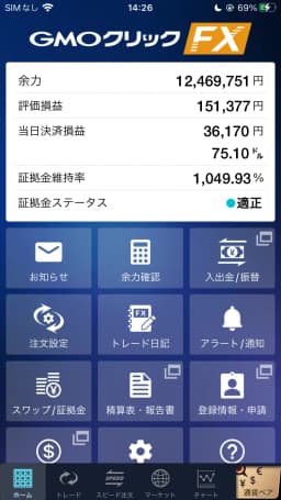 GMOクリック証券ホーム画面