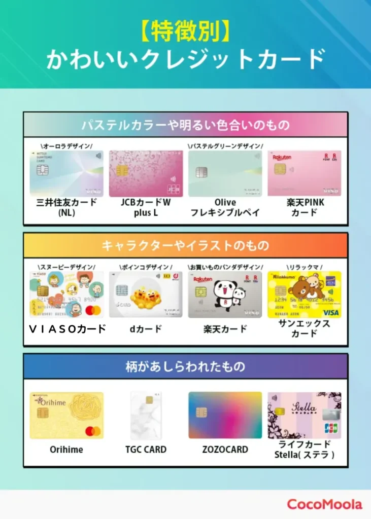 かわいいクレジットカードを色・イラスト・柄などの特徴別に分類した一覧