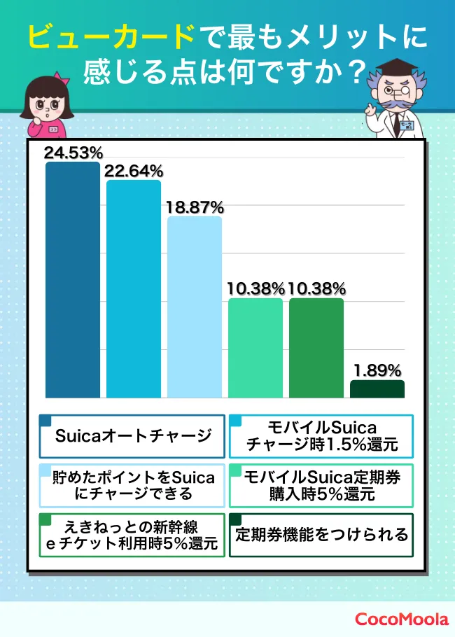 ビューカードを使って感じた最大のメリットをランキング形式で紹介。Suicaのオートチャージ機能とチャージ時のポイント還元率アップが人気