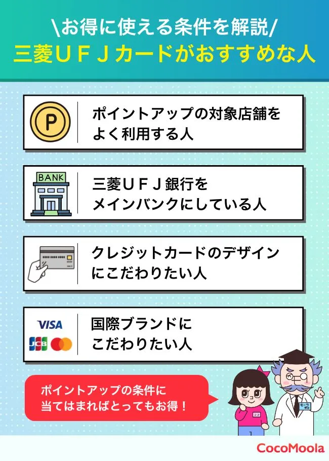\お得に使える条件を解説/
三菱ＵＦＪカードがおすすめな人の画像